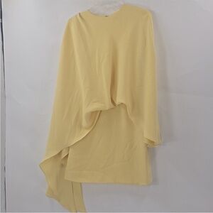 Halston Laure Crepe Asymmetrical Light Yellow Mini Dress